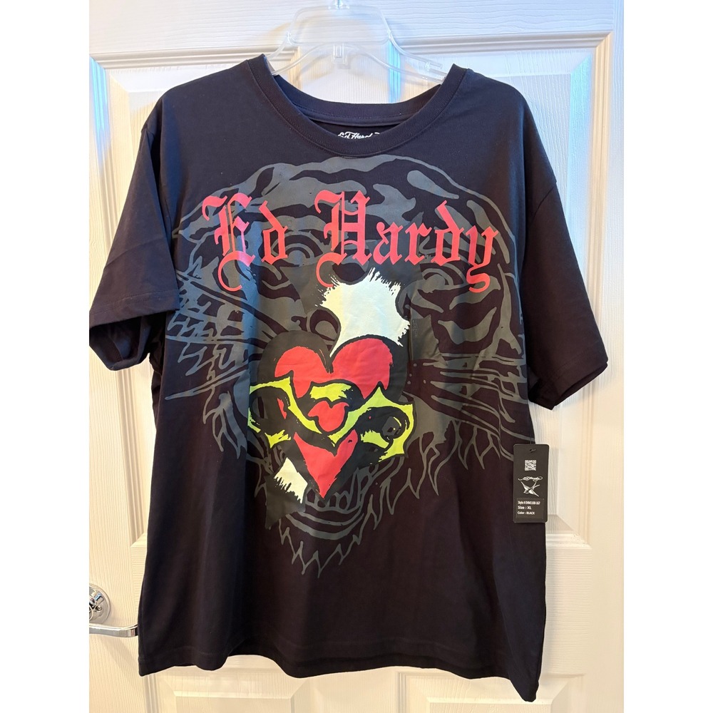 Ed Hardy Sacred Heart Men's Black Graphic T Shirt Size XL NWT